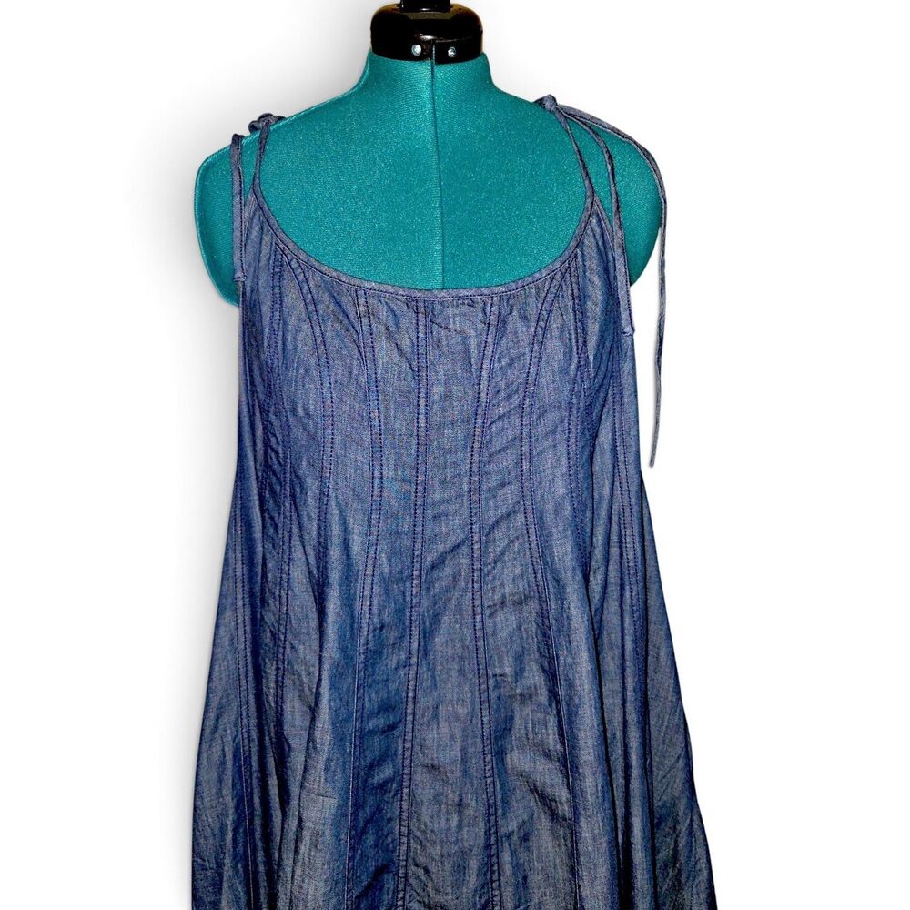 Free People Denim Dreams Denim Chambray Tie Shoulder Seamed Midi Sundress XL - Picture 4 of 8